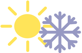 Siisti Kirppis: vuodenaikateemainen kuvake – aurinko ja lumihiutale symboloivat kesä- ja talvikausia.
