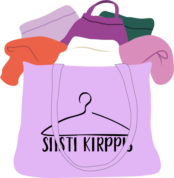 Piirros kassista, joka on täynnä vaatteita.